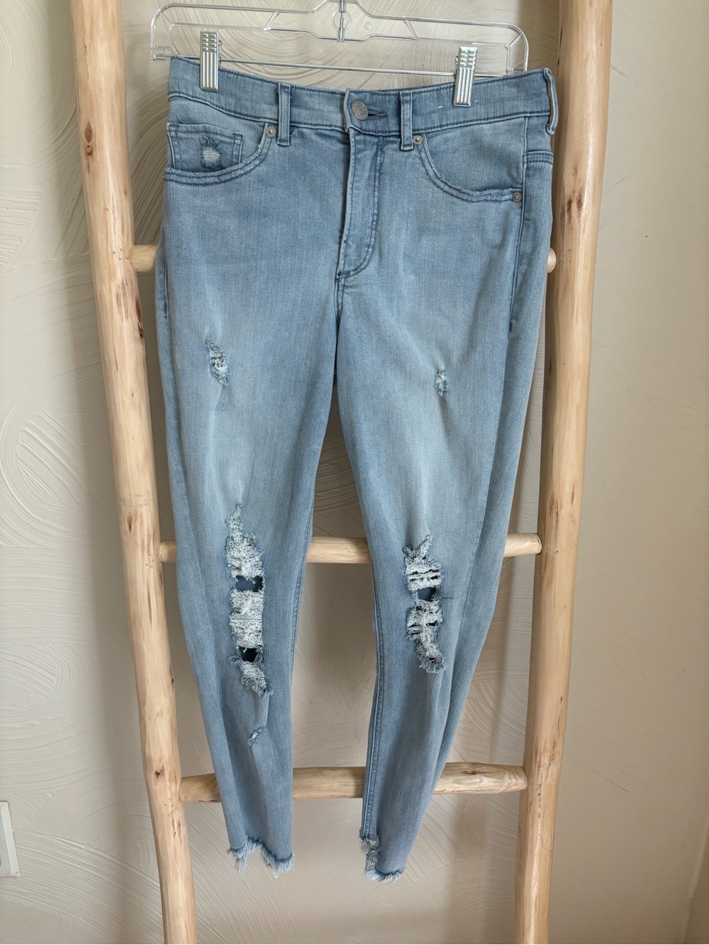 Express Light Blue Distressed Skinny Jeans
